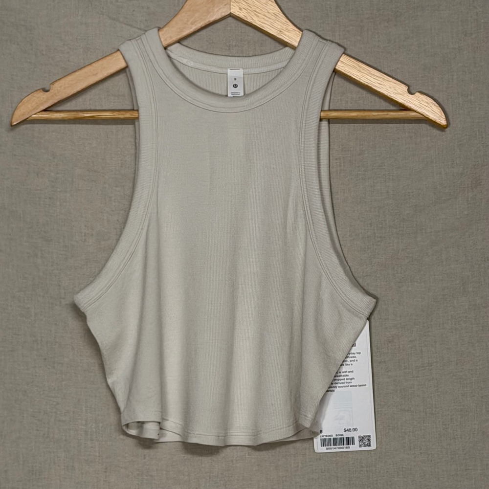 NWT Lululemon Hold Tight Cropped Tank Bone Ribbed Sleeveless Top Size 8